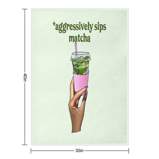 Aggressively Sips Matcha – Funny Matcha Aesthetic Sticker Wrinkle-free Throw Blanket