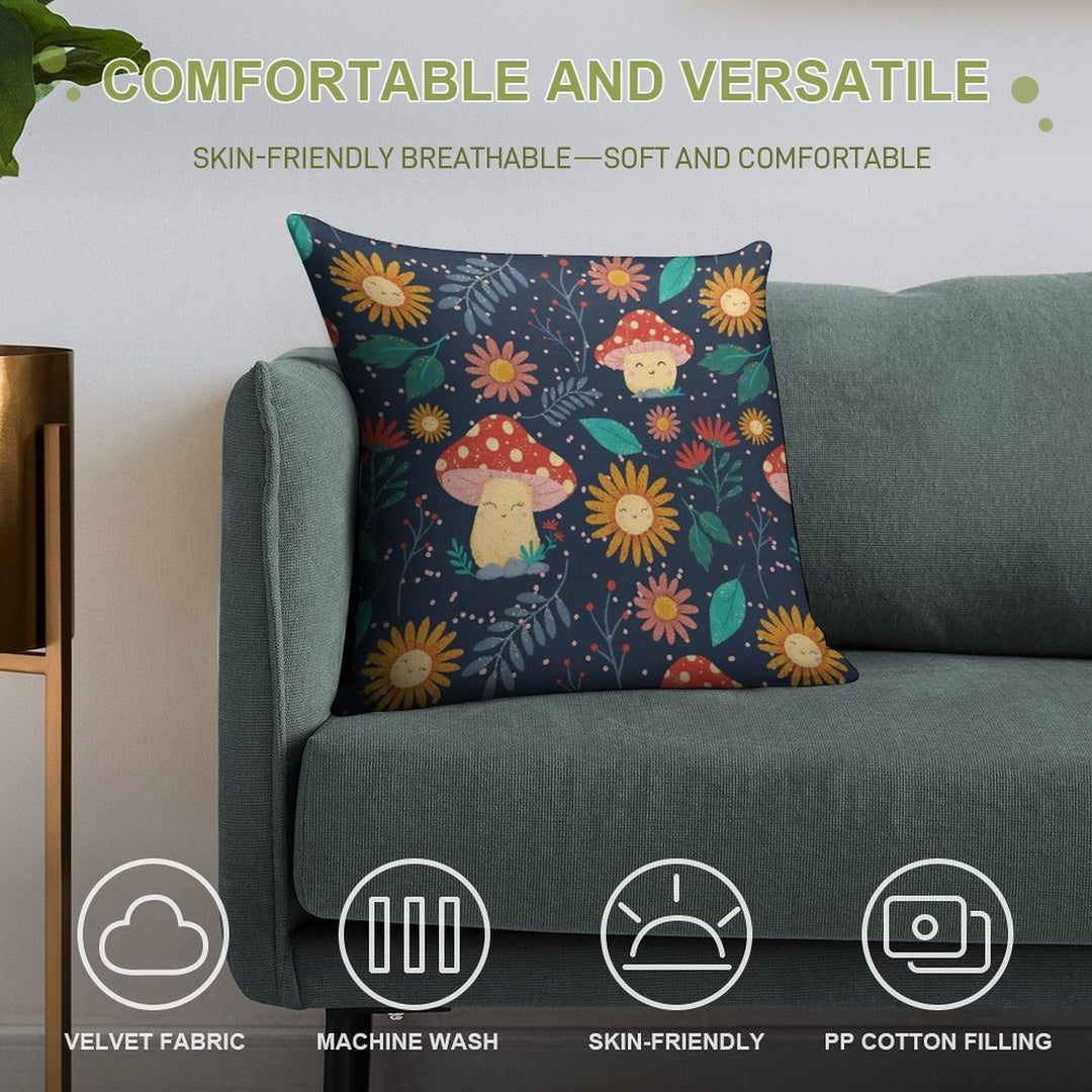 Floral Cute Mushrooms Soft High-Density Material Throw Pillow