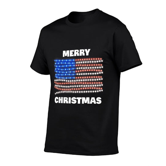 American USA Patriotic Merry Christmas Xmas Lights Women Kids Men  Eco-friendly Material T-Shirt