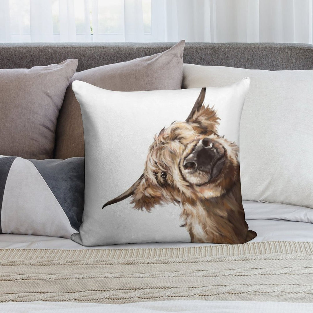 Sneaky Highland Cow Soft Easy Maintenance Throw Pillow