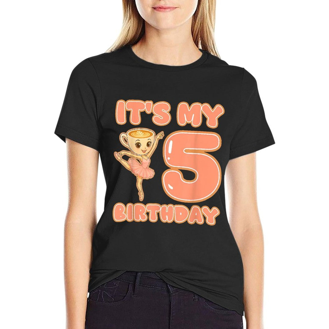 Its My 5th Birthday Girl Ballerina Cappuccina Cappuccino  Polyester Blend T-Shirt