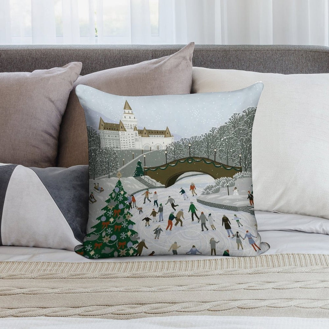 Ice Skating Pond Soft High-Density Material Throw Pillow