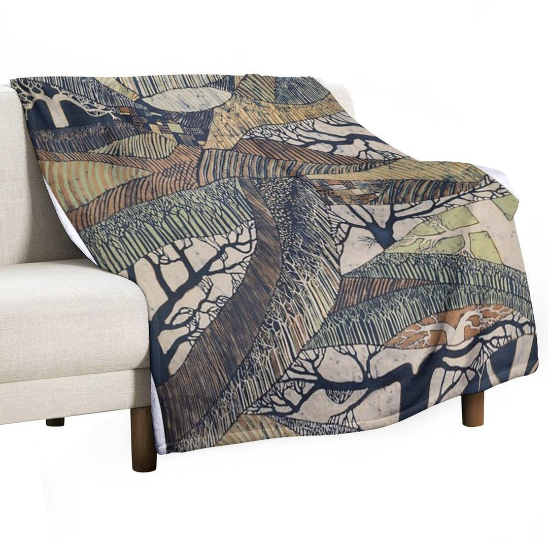Marching Trees 1970's Batik Travel-friendly Throw Blanket