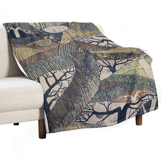 Marching Trees 1970's Batik Travel-friendly Throw Blanket