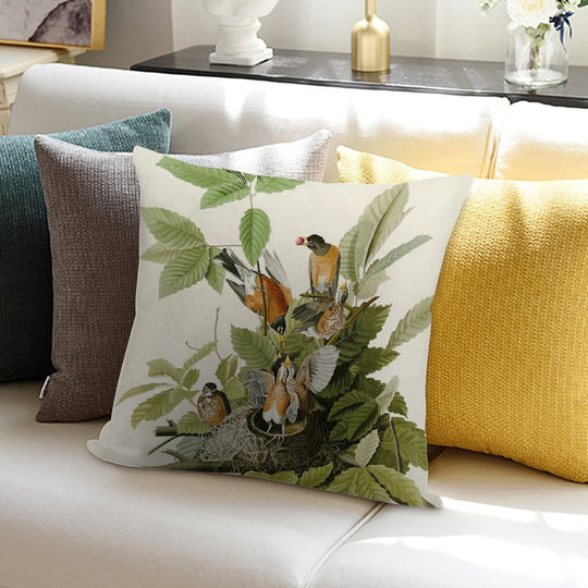 American Robin - John James Audubon Birds of America Soft Short Plush Fabric Throw Pillow