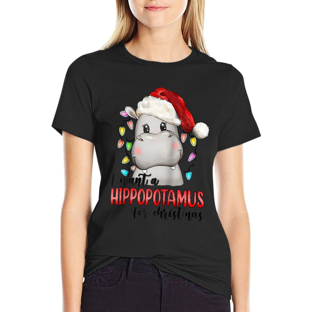 I Want A Hippopotamus For Christmas Xmas Hippo Lover Raglan Baseball  Rolled Sleeves T-Shirt