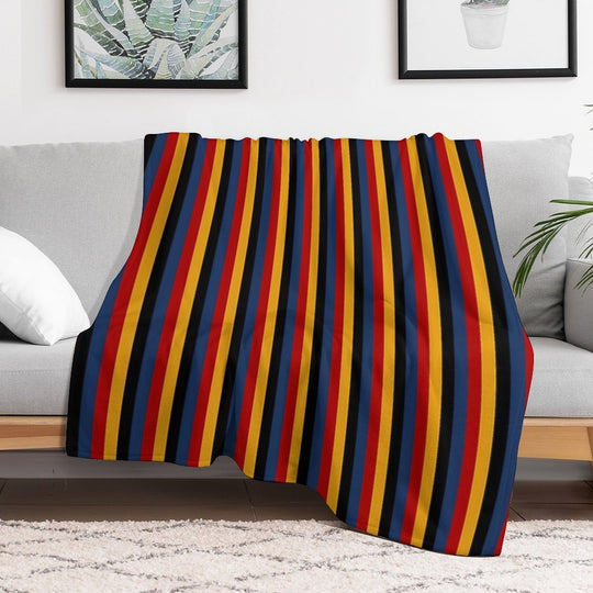 Retro Stripes Red Blue Yellow Black Pattern  Graphicly Pattern Versatility Throw Blanket