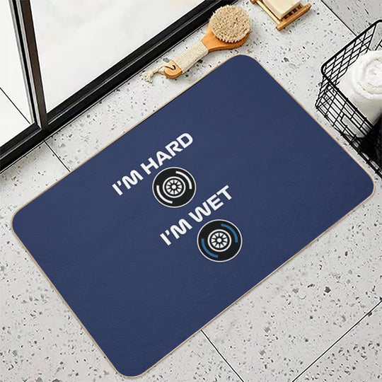 Funny Design I'm HardI'm Wet (Racing Tyres Design - WhiteNavy BG)  Odorless Bath Mat