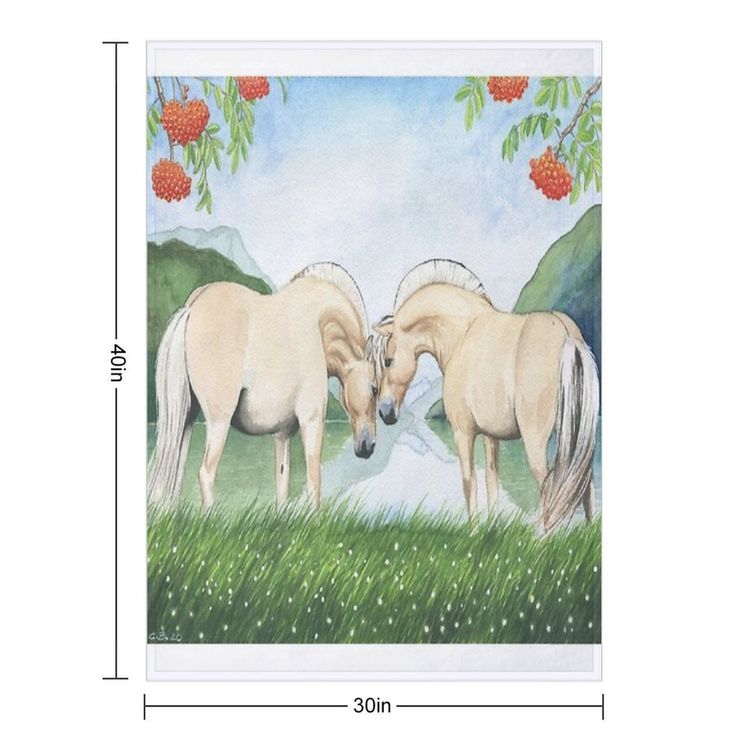 Norwegian Horses in A Fjord Landscape Plush Throw Blanket