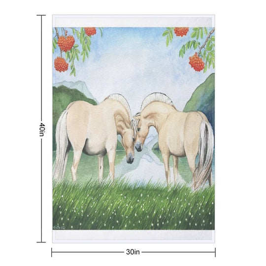 Norwegian Horses in A Fjord Landscape Plush Throw Blanket