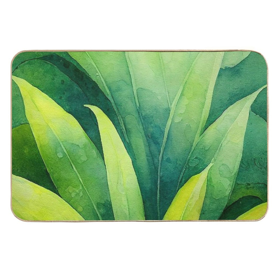 Lush Green Botanical Tropical Leaves  Non-Slip Bath Mat