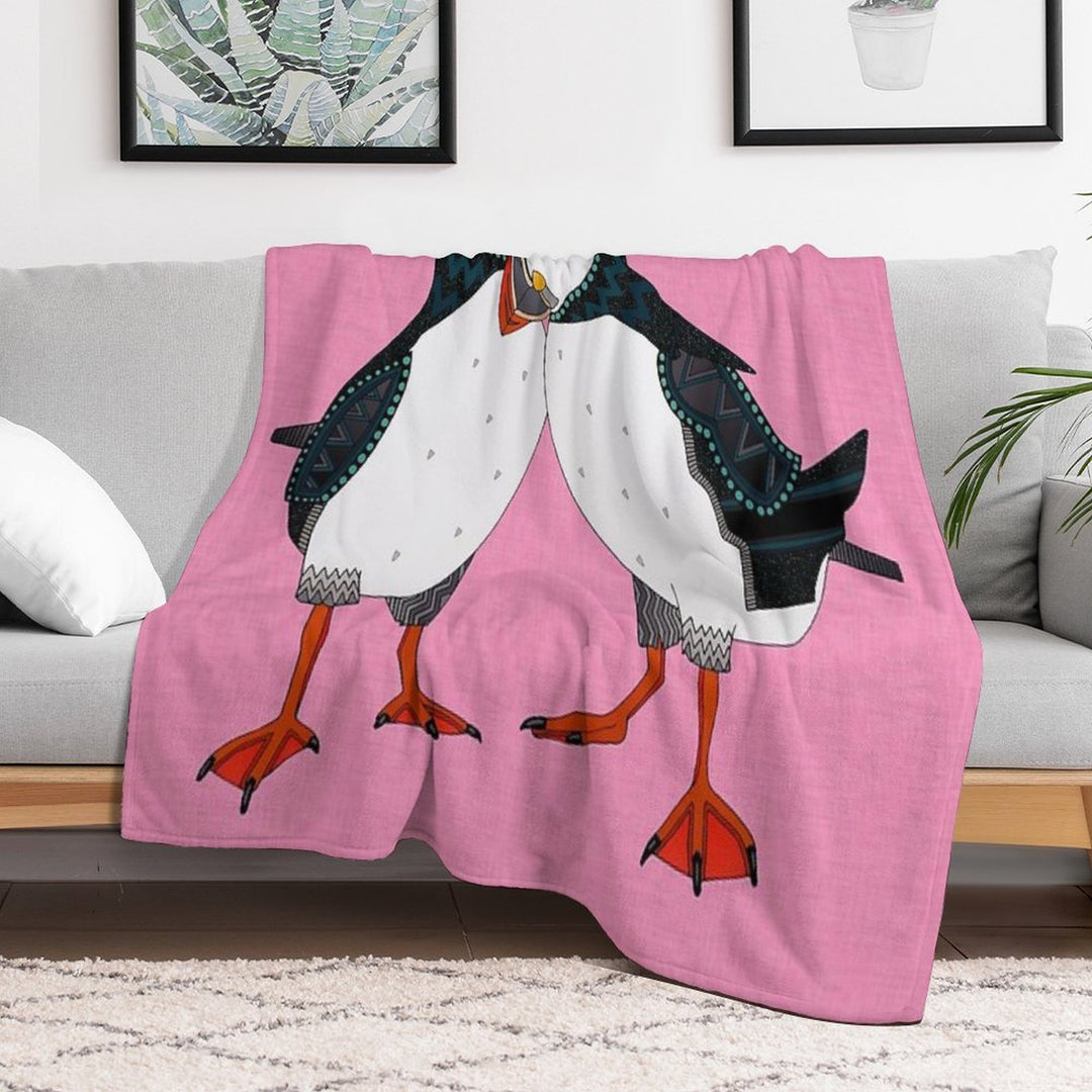 Puffin Pair Pink Quick-dry Throw Blanket