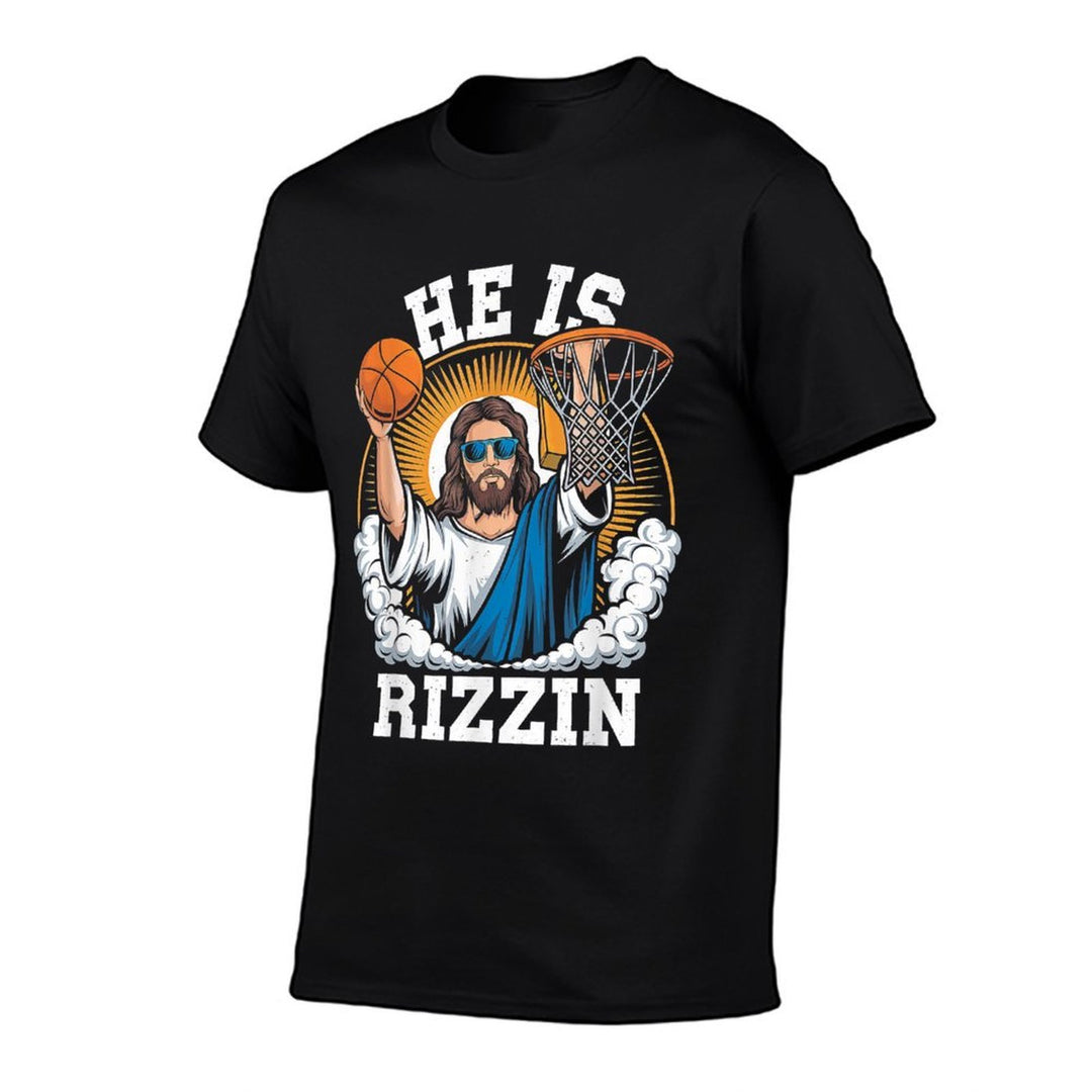 He Is Rizzen Funny Easter Sunday Basketball Meme  Oversized Silhouette T-Shirt