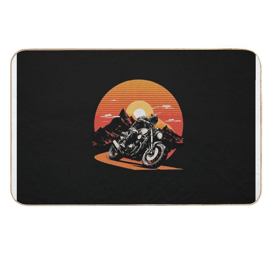 SUNSET BIKER MOTORBIKE RIDER RETRO VINTAGE  Easy To Clean Bath Mat