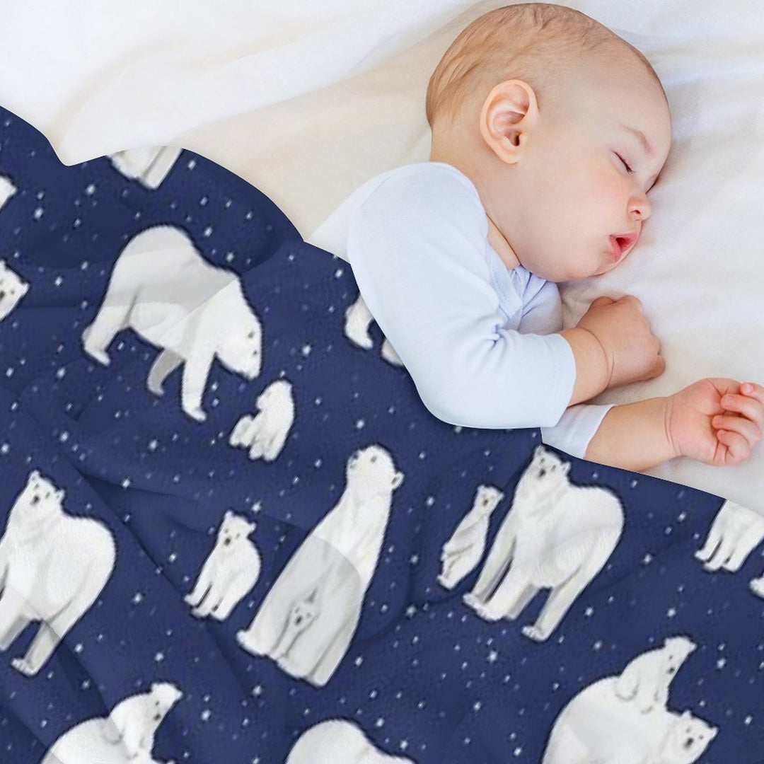 Winter Polar Bears And Stars on Navy All-season Throw Blanket