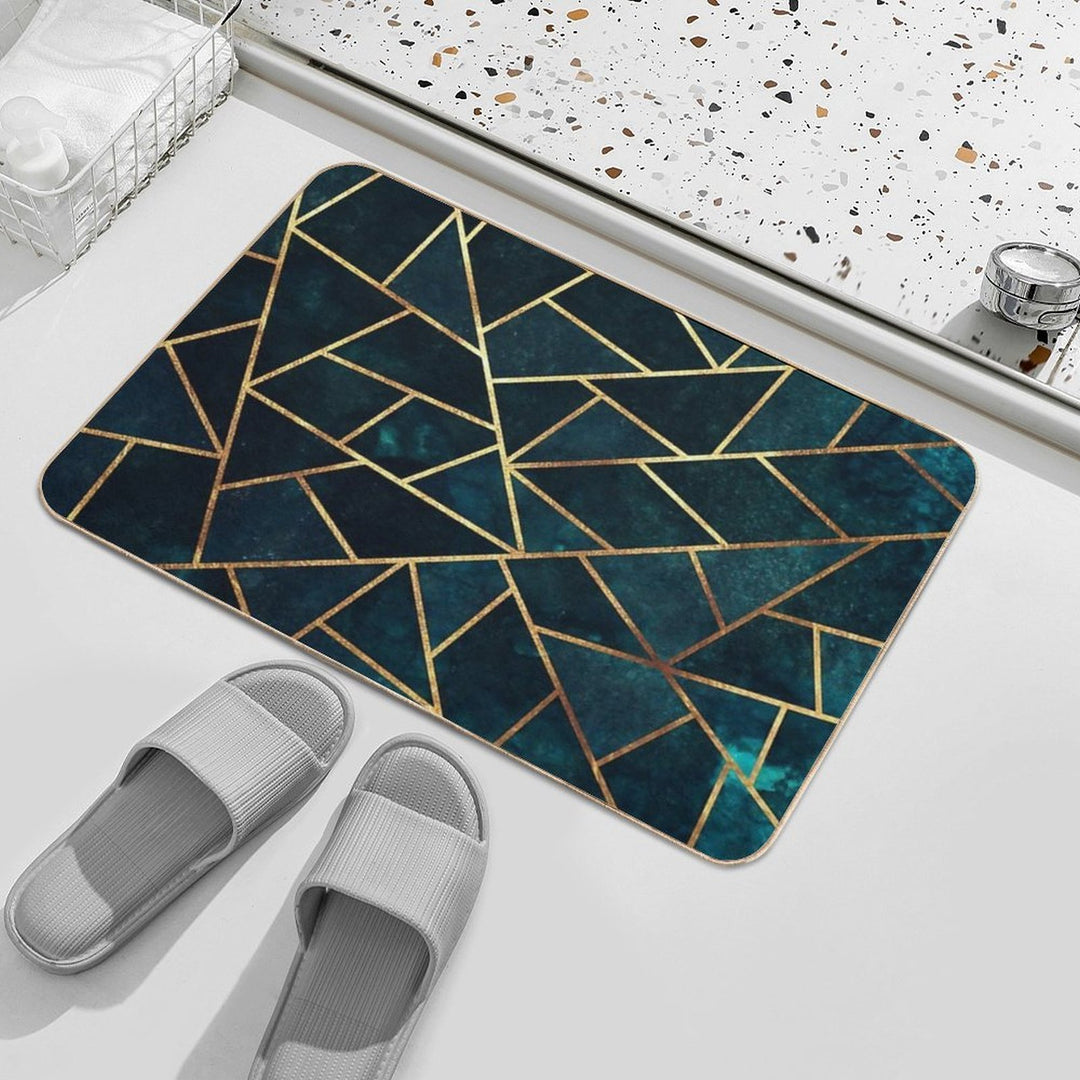 Deep Teal Geometric  Absorbent Bath Mat