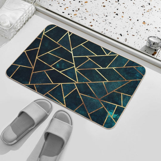 Deep Teal Geometric  Absorbent Bath Mat