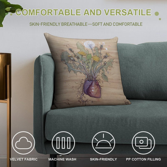 Dandelion Heart Soft Warmth Comfort Throw Pillow