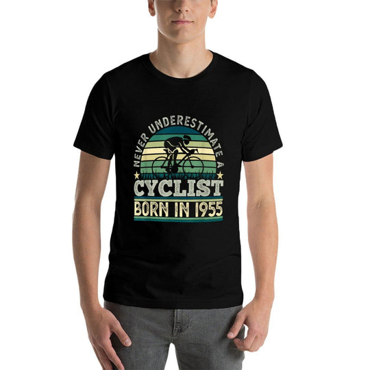Cyclist Born in 1955 70th Birthday Cycling Bicycle  High-quality Stitching T-Shirt