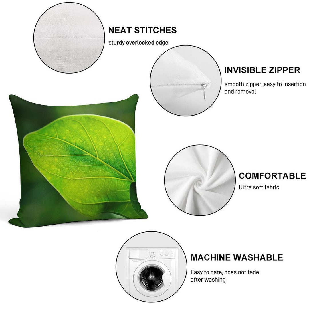 Green Leaf Macro with Vein Detail Soft Decorative Cover Throw Pillow