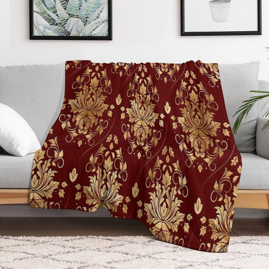 Oriental Vintage Damask Pattern - Red And Gold Lightweight Throw Blanket