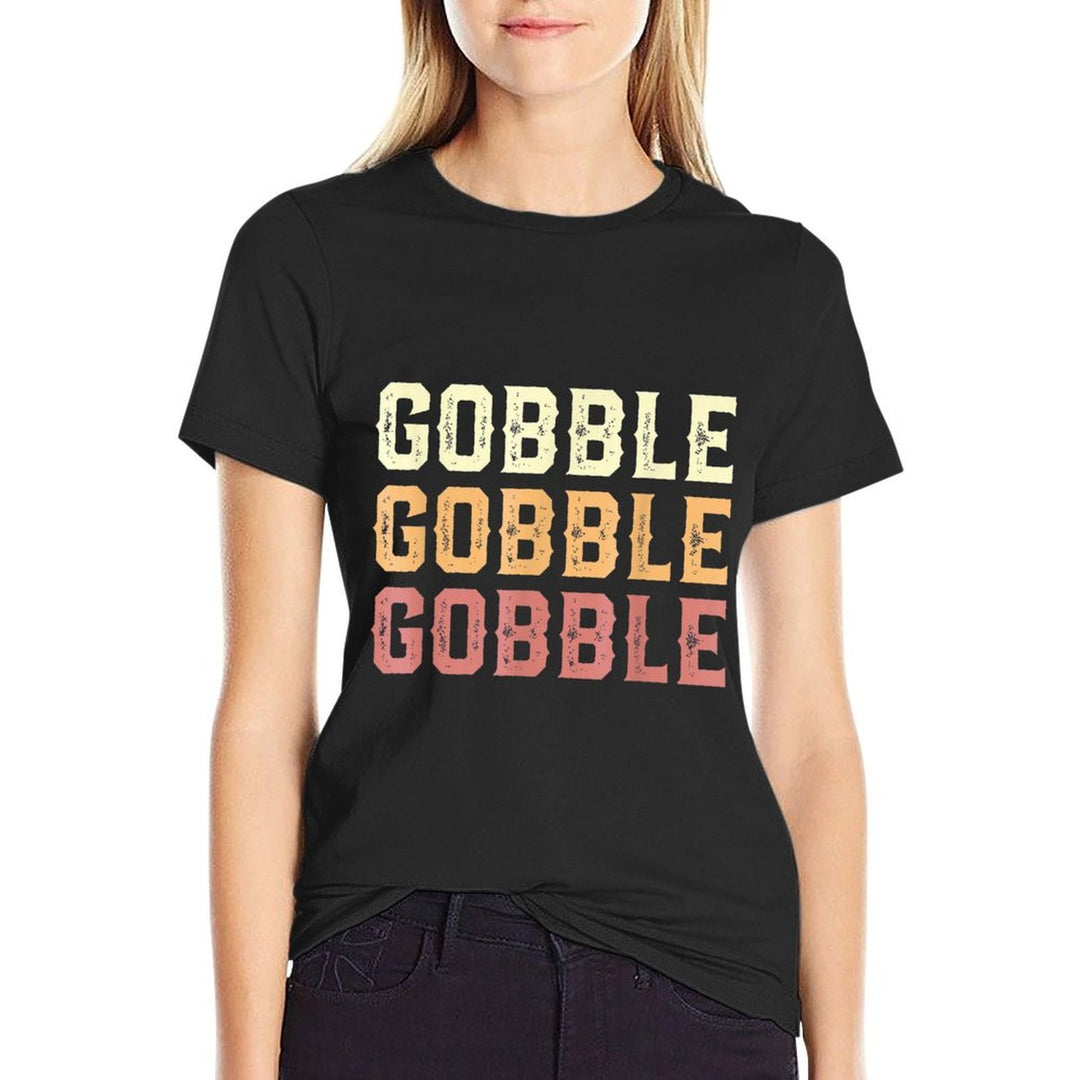 Thanksgiving Turkey Fun Gobble Gobble Gobble Men Boys  Ribbed Collar T-Shirt