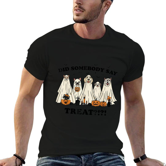 Did Somebody Say Treat Ghost Dogs Lovers Halloween Costume  Ribbed Collar T-Shirt