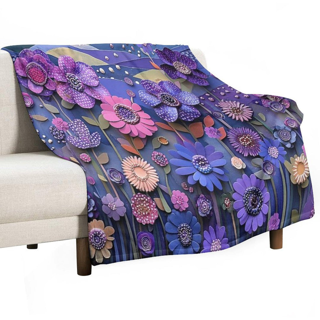 Purple Floral Majesty, Wildflowers in Purple Multi-functional Throw Blanket