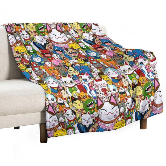 Maneki Neko (Lucky Cat) Collection Eco-conscious Throw Blanket
