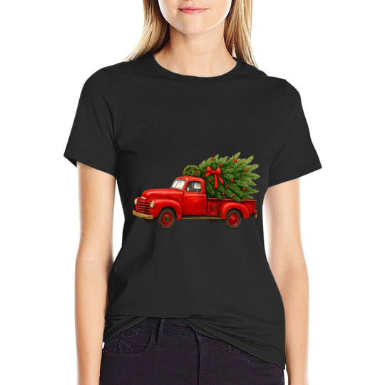 Vintage Red Truck Christmas Tree Winter Season  Soft T-Shirt