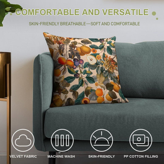 Vintage Fruit Pattern IX Soft Luxury Feel Throw Pillow