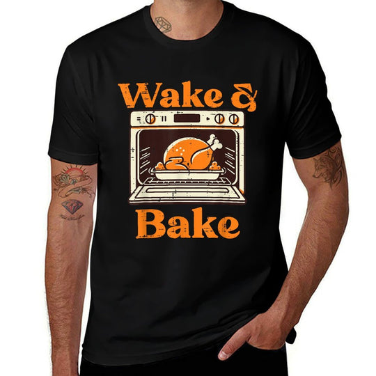 Thanksgiving Wake And Bake Funny Turkey Day Dad Men Women  Summer-ready Fabric T-Shirt