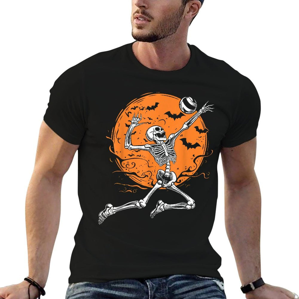 Volleyball Skeleton Women Men Volleyball Player Halloween  High-quality Stitching T-Shirt