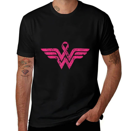 Vintage Retro Breast Cancer Awareness Pink Ribbon Superhero  Slim-fit Cut T-Shirt