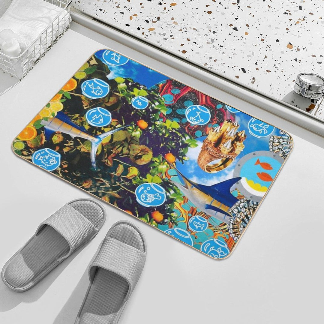 Original Analog Paper Collage Titled Summer Seas  Non-Slip Bath Mat