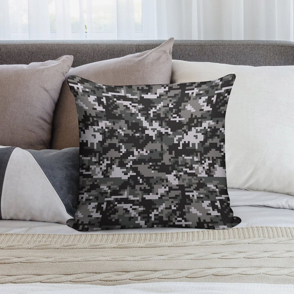 Black And Gray Digital Military Camouflage Soft Hidden Zipper Throw Pillow