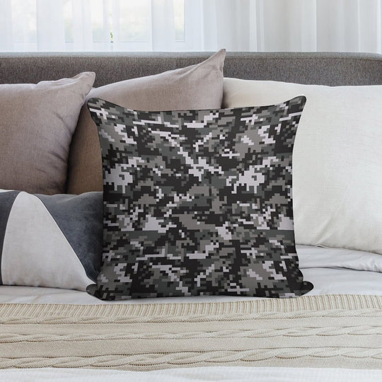 Black And Gray Digital Military Camouflage Soft Hidden Zipper Throw Pillow