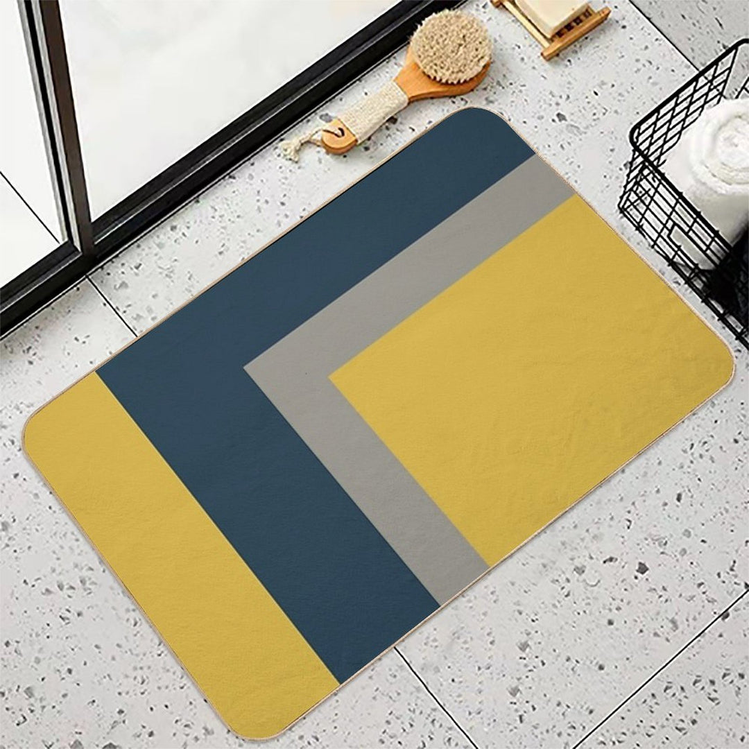 Half Frame Minimalist Geometric Pattern 2 in Mustard Yellow, Navy Blue, And Grey  Repositionable Bath Mat