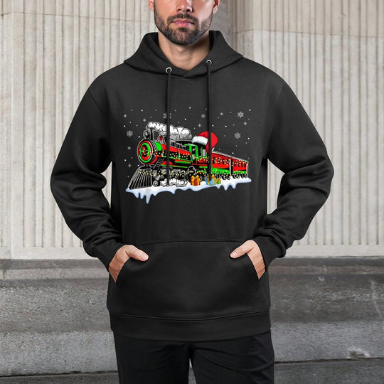 Train Santa Hat Christmas Pajama Train Distressed Xmas Shape Retention Hoodie