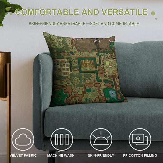 LttP Dark World Map Soft Hidden Zipper Throw Pillow