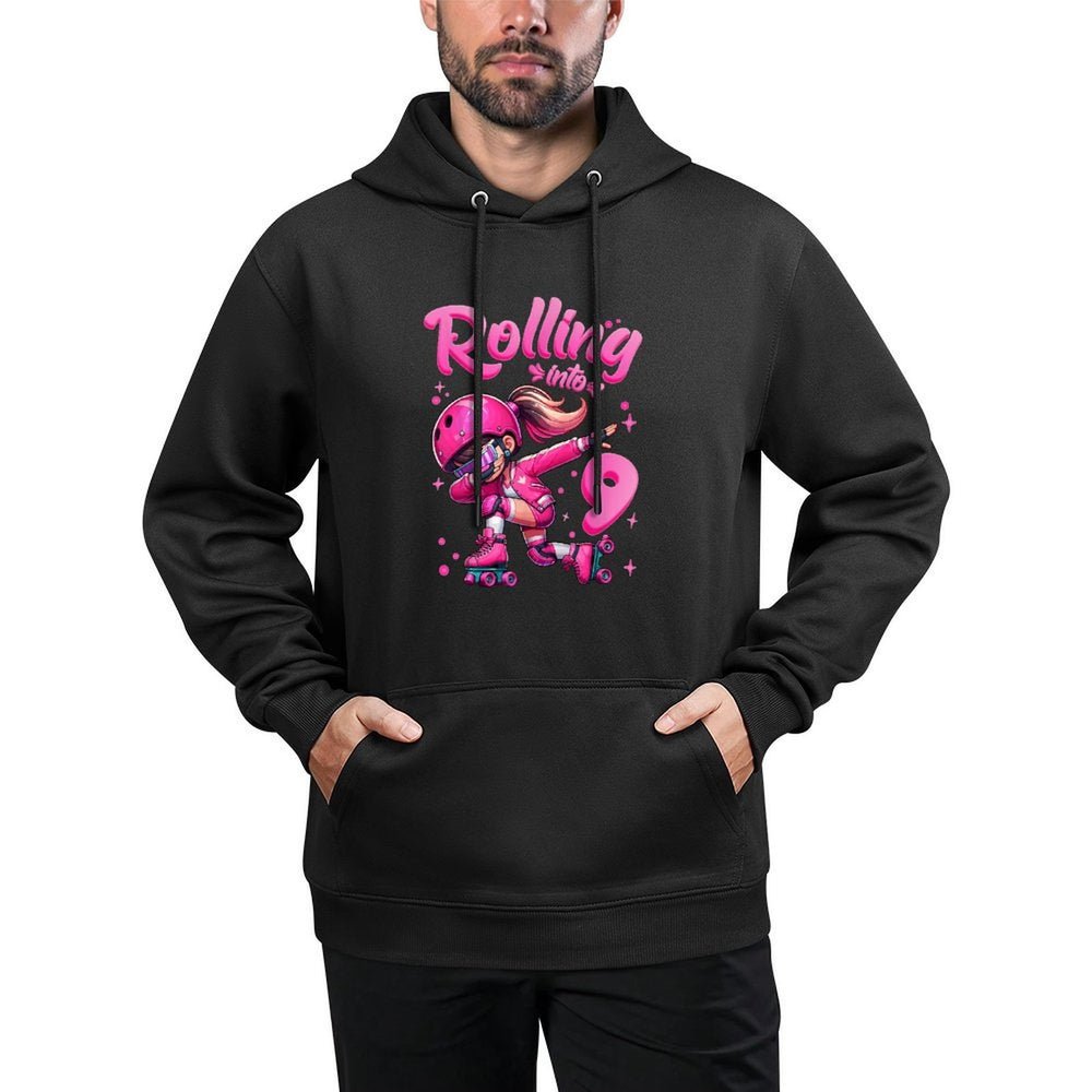 Roller Skating Girl Birthday Kids 9th Birthday Party Tee Adjustable Hood Hoodie