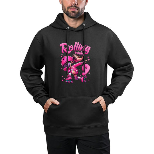 Roller Skating Girl Birthday Kids 9th Birthday Party Tee Adjustable Hood Hoodie