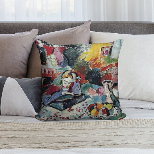 Henri Matisse - Interior with A Girl Reading - Exhibition Poster Soft Bedroom Essential Throw Pillow