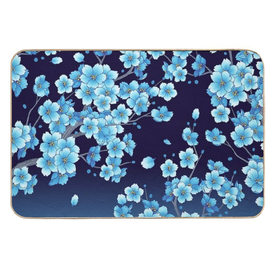 Falling Blue Sakura Cherry Blossom Petals  Toxin-Free Bath Mat