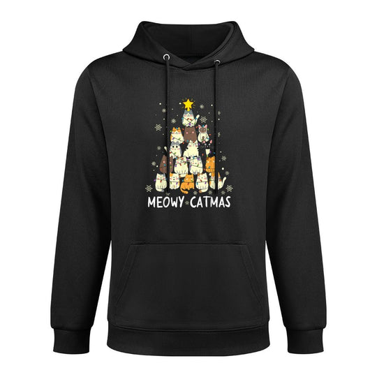 Meowy Catmas Cat Christmas Tree Xmas Girls Boys Funny Santa Machine Washable Hoodie