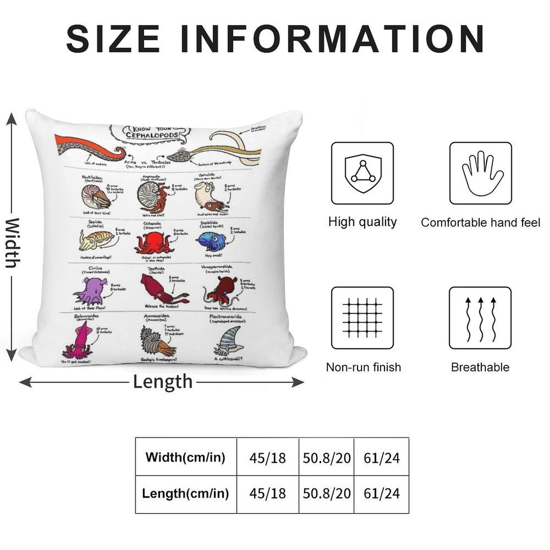 Know Your Cephalopods! Soft Home Decor Throw Pillow