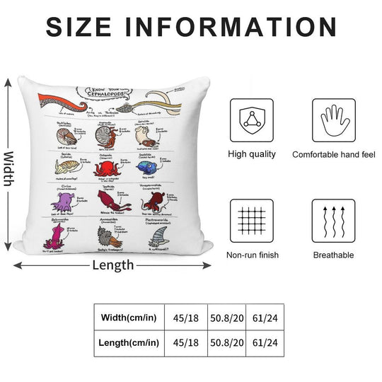 Know Your Cephalopods! Soft Home Decor Throw Pillow