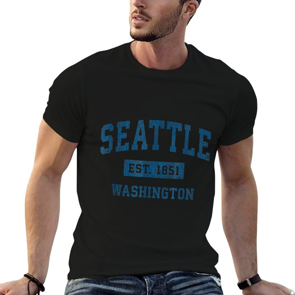 Seattle Washington WA Vintage Sports Design Navy Print  Affordable Price T-Shirt
