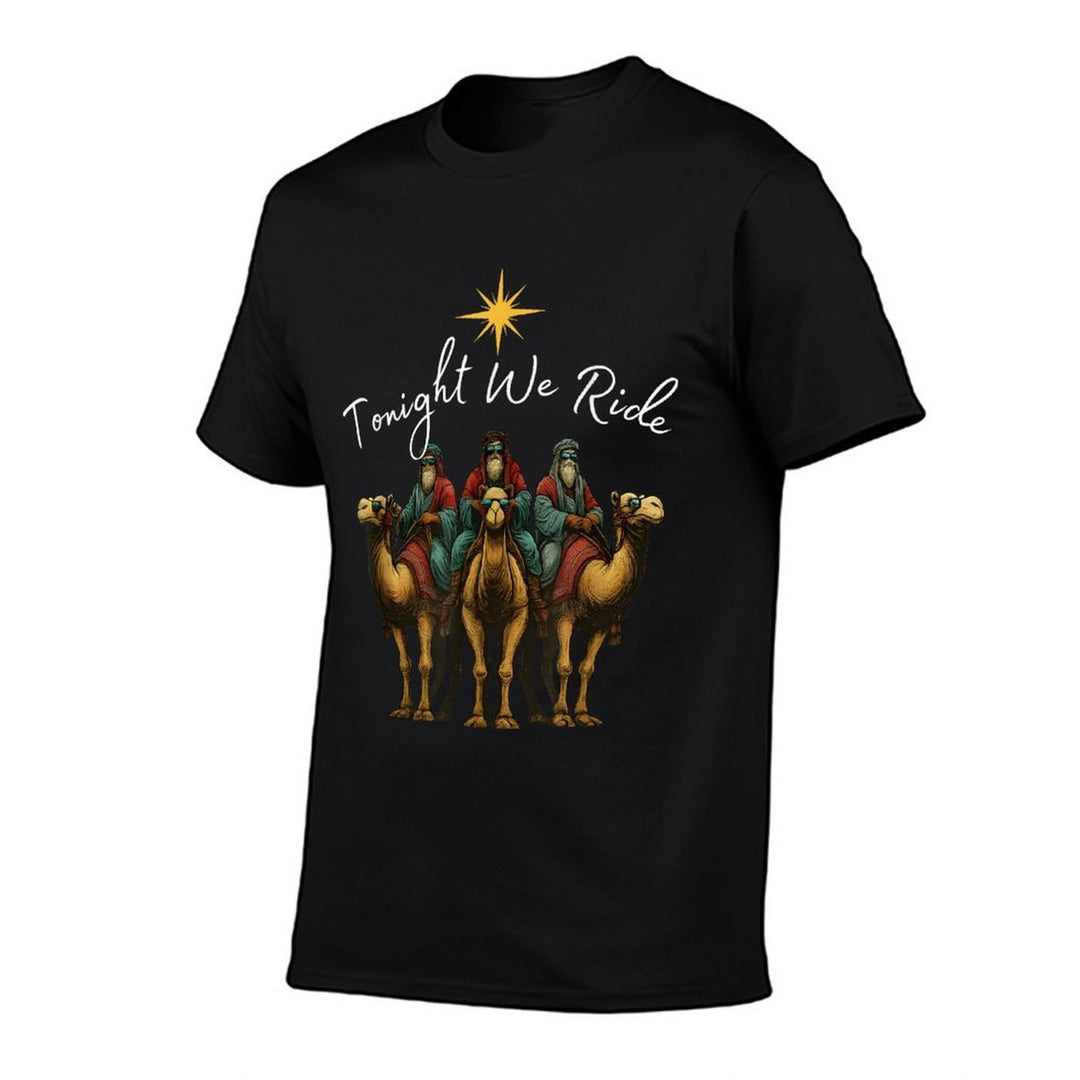 Tonight We Ride Christmas, 3 Wise Men, Christian Christmas  Ribbed Collar T-Shirt