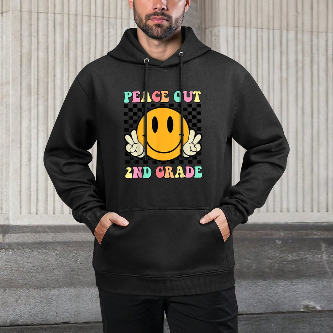 Peace Out 2nd Grade Teacher Retro Smile Last Day Of School Adjustable Hood Hoodie